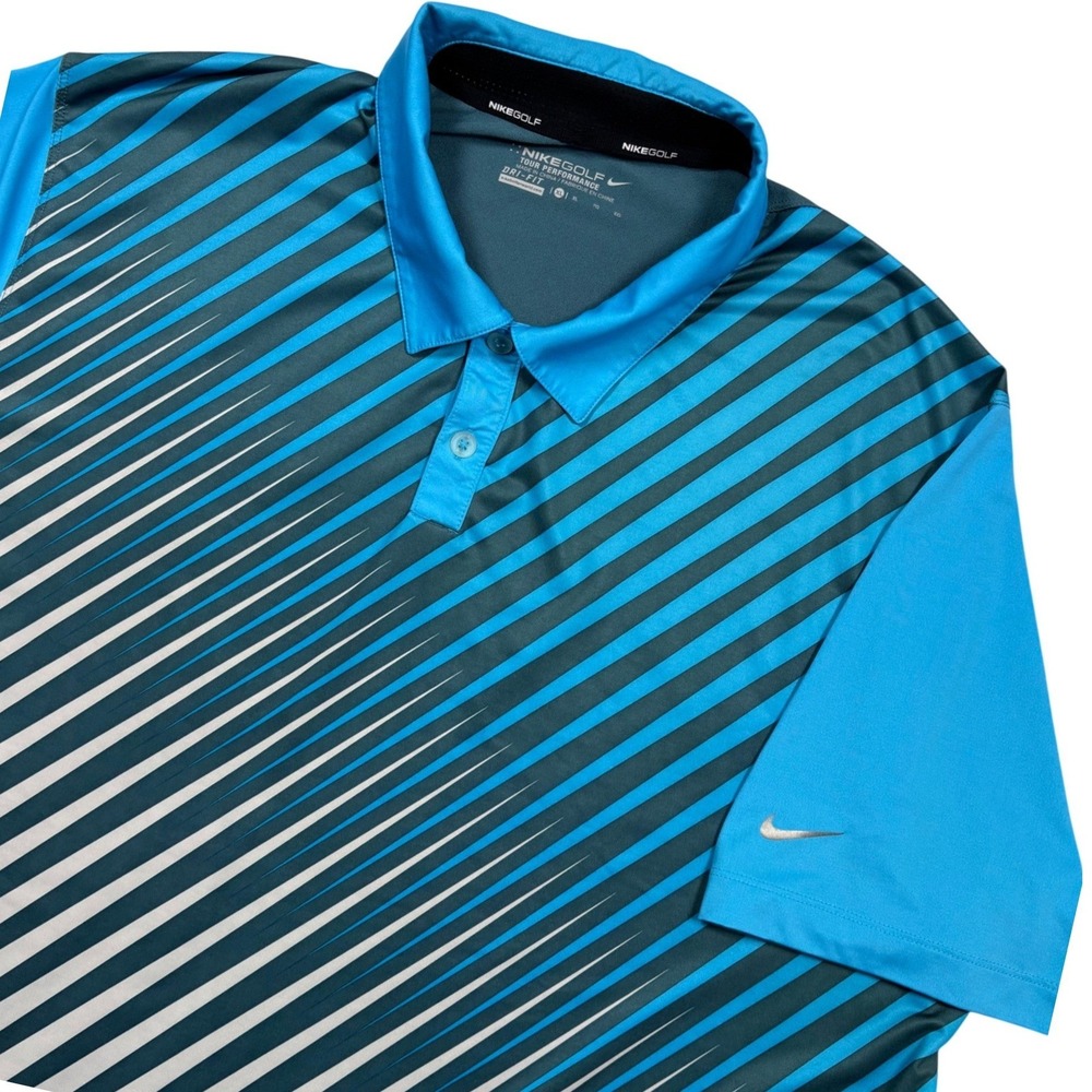 Nike Golf Polo Shirt Mens‎ XL Blue Teal Striped Dri-FIT Tour Performance Wicking